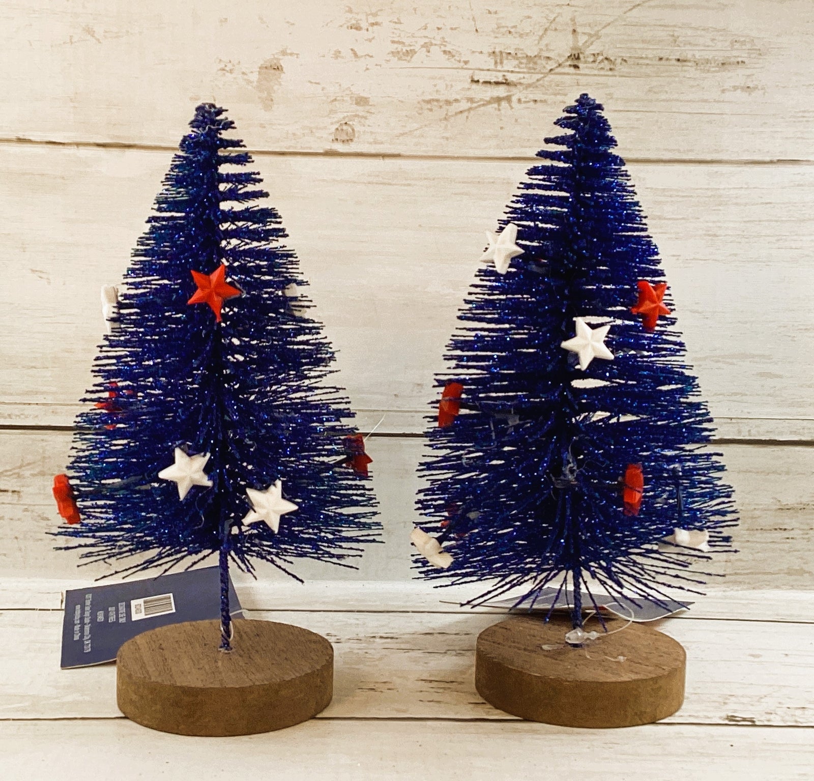 HL Patriotic Decor - July 4th Blue Tinsel Trucks 2pc Set