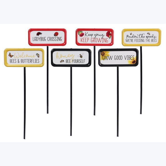 Spring Decor - Metal Honey Bee Theme Plant Picks 6pc Set