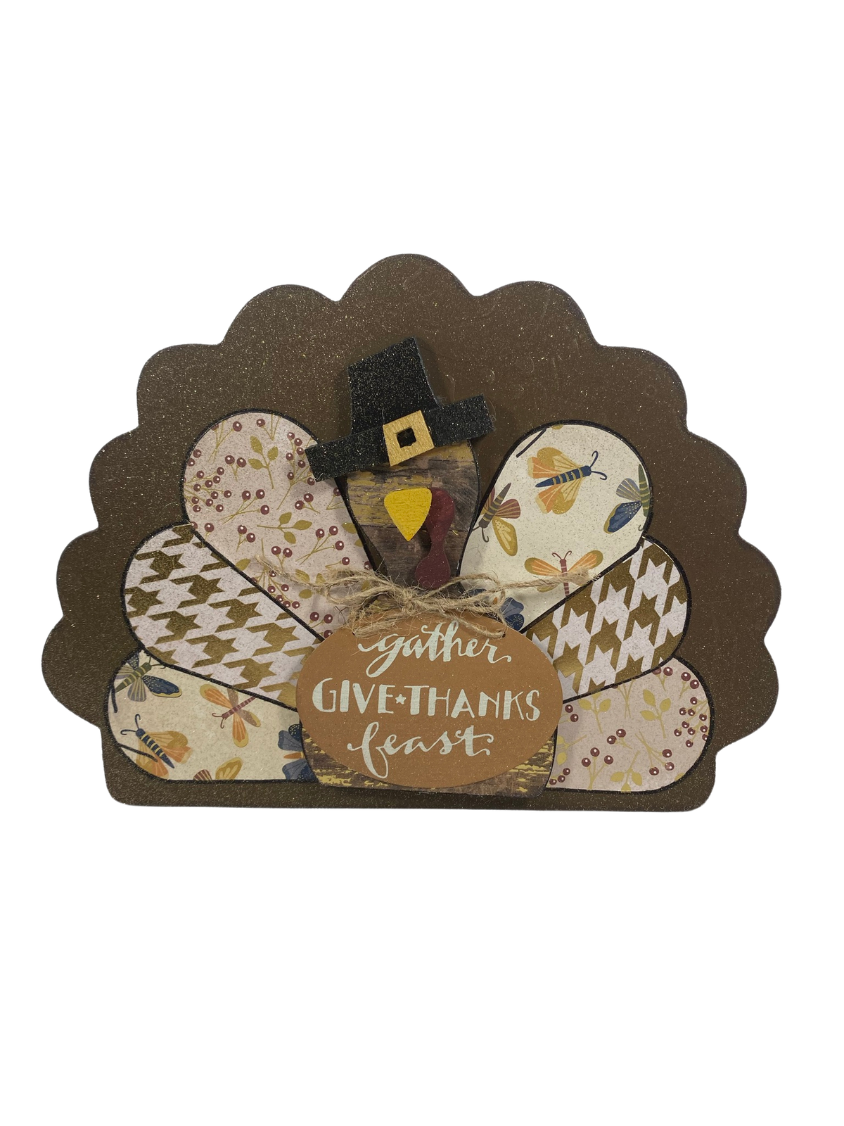 AGD Fall Decor - Reversible Gather Give Thanks Chunky Wood Turkey Sign