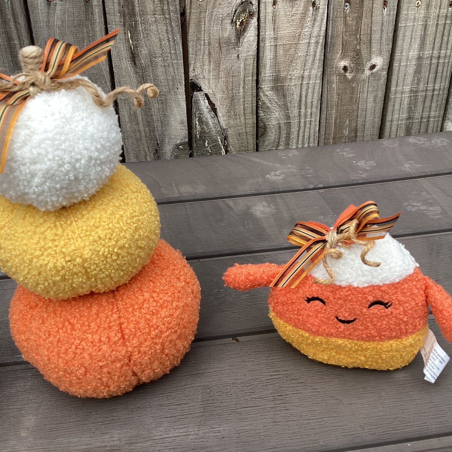 AGD Halloween Decor - Plush Chenille Candy Corn Stacking Pumpkin 4pc