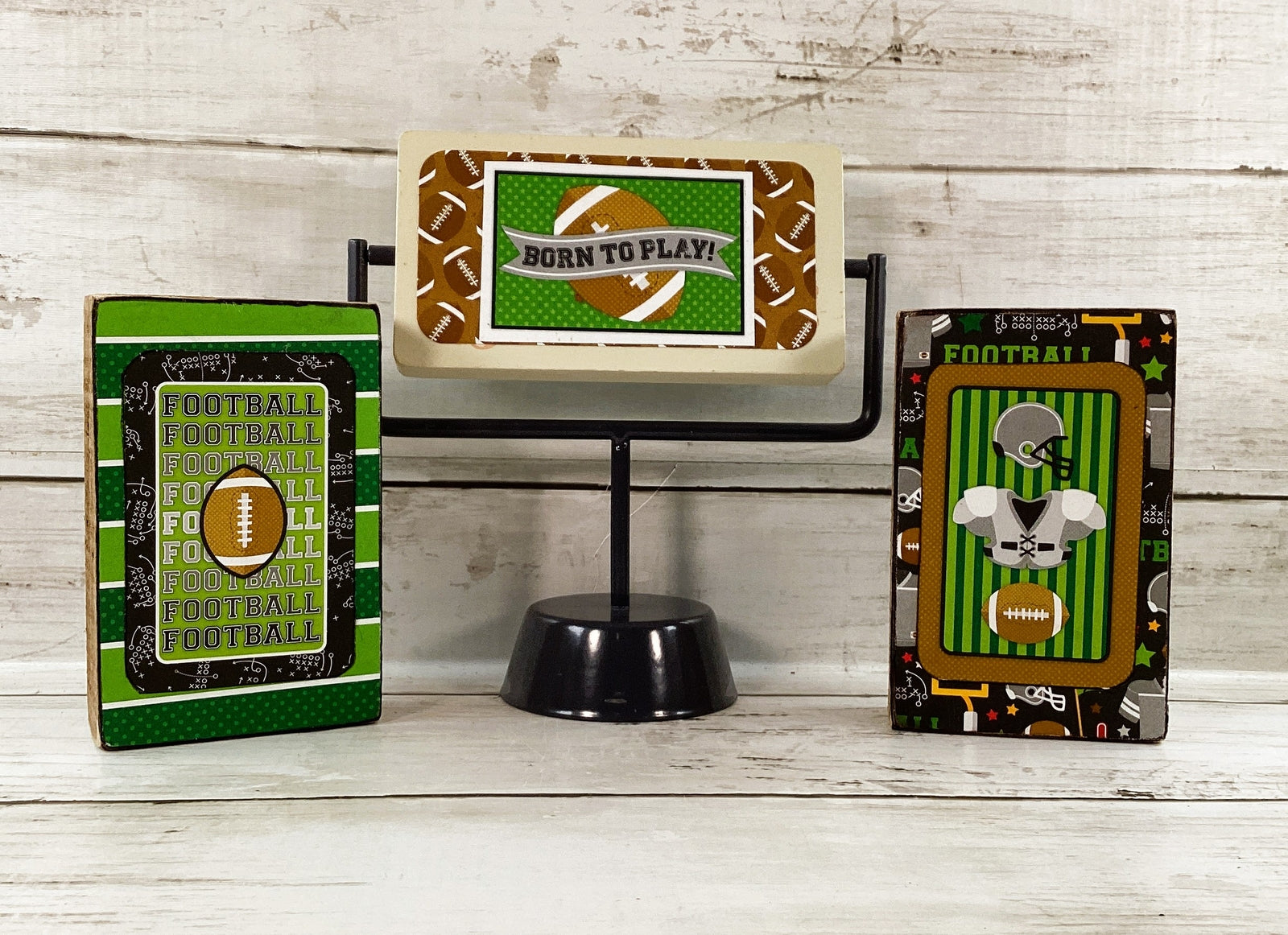 AGD Fall Decor -  Football Helmet Reversible End Zone Sign Tier Tray 3pc Set