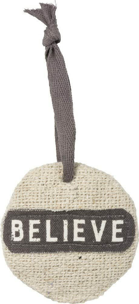 PBK Christmas Decor - Prim Joy Peace Believe Fabric Ornaments 3pc Set