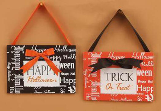 Youngs Halloween Wreath Decoration - Trick or Treat Happy Halloween Signs 2pc.