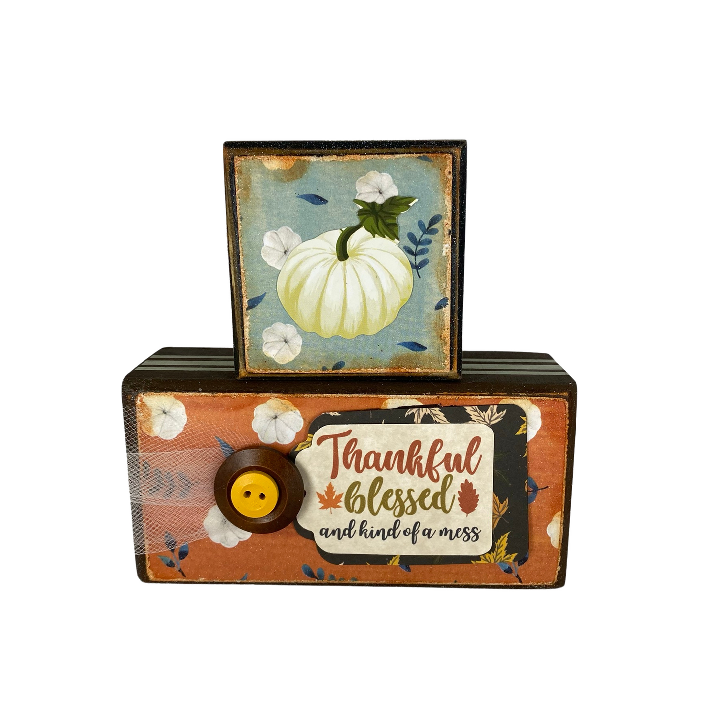 AGD Fall Decor - Blessed Pumpkin Spice Reversible Wood Stacking Blocks 2pc