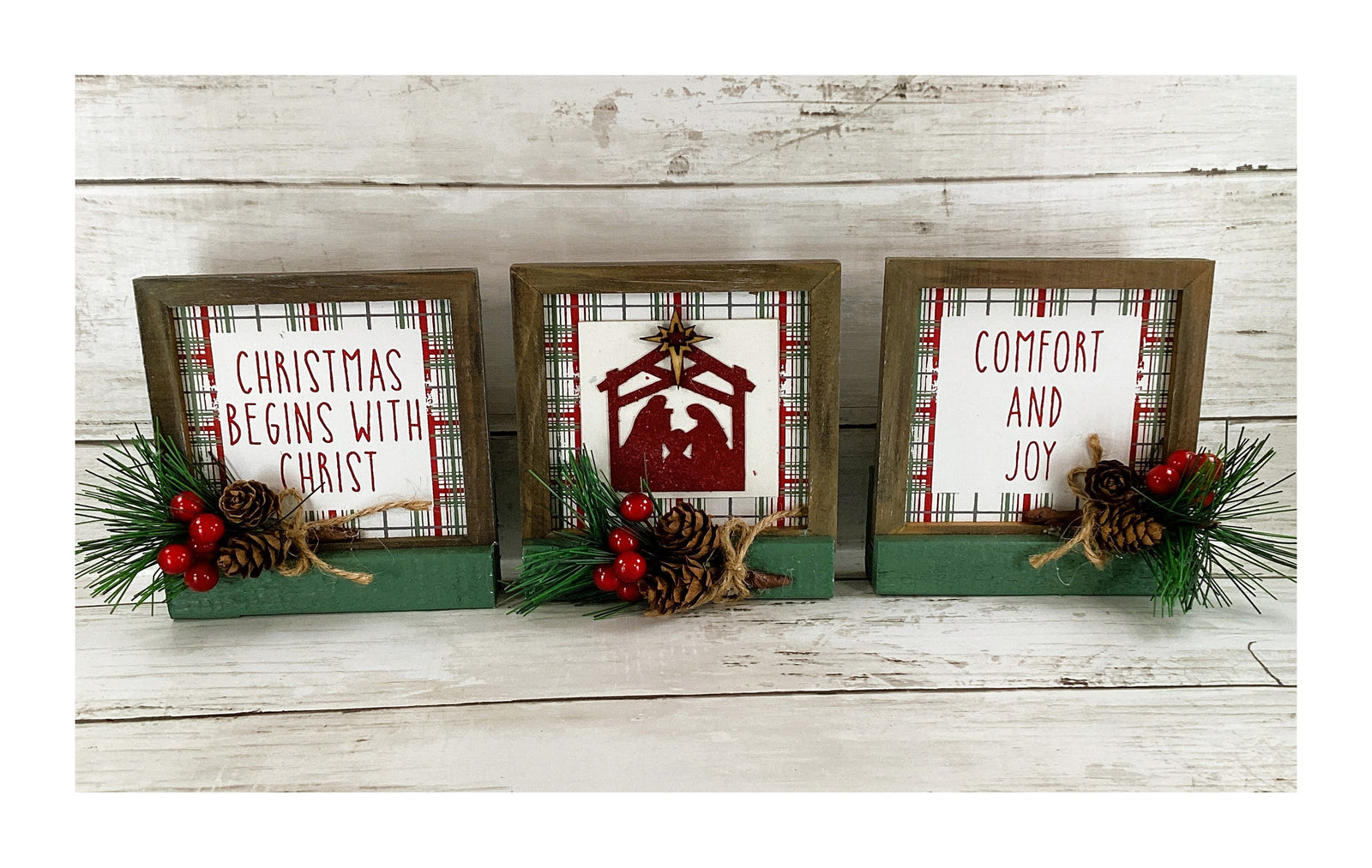 AGD Christmas Decor - Nativity Holy Family Manger Farmhouse Set 3pc