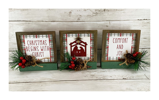 AGD Christmas Decor - Nativity Holy Family Manger Farmhouse Set 3pc