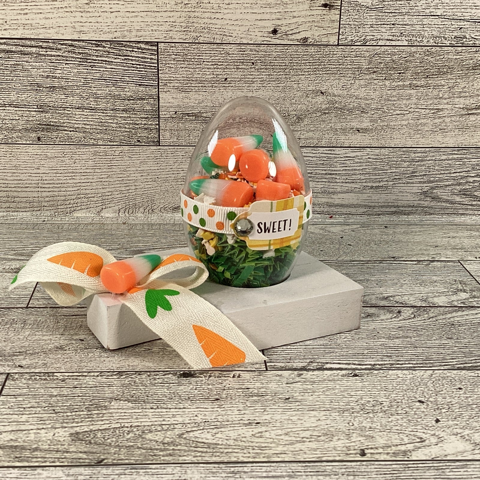 AGD Easter Decor - Clear Egg Filled Fake Candy Corn Shaker Sitter