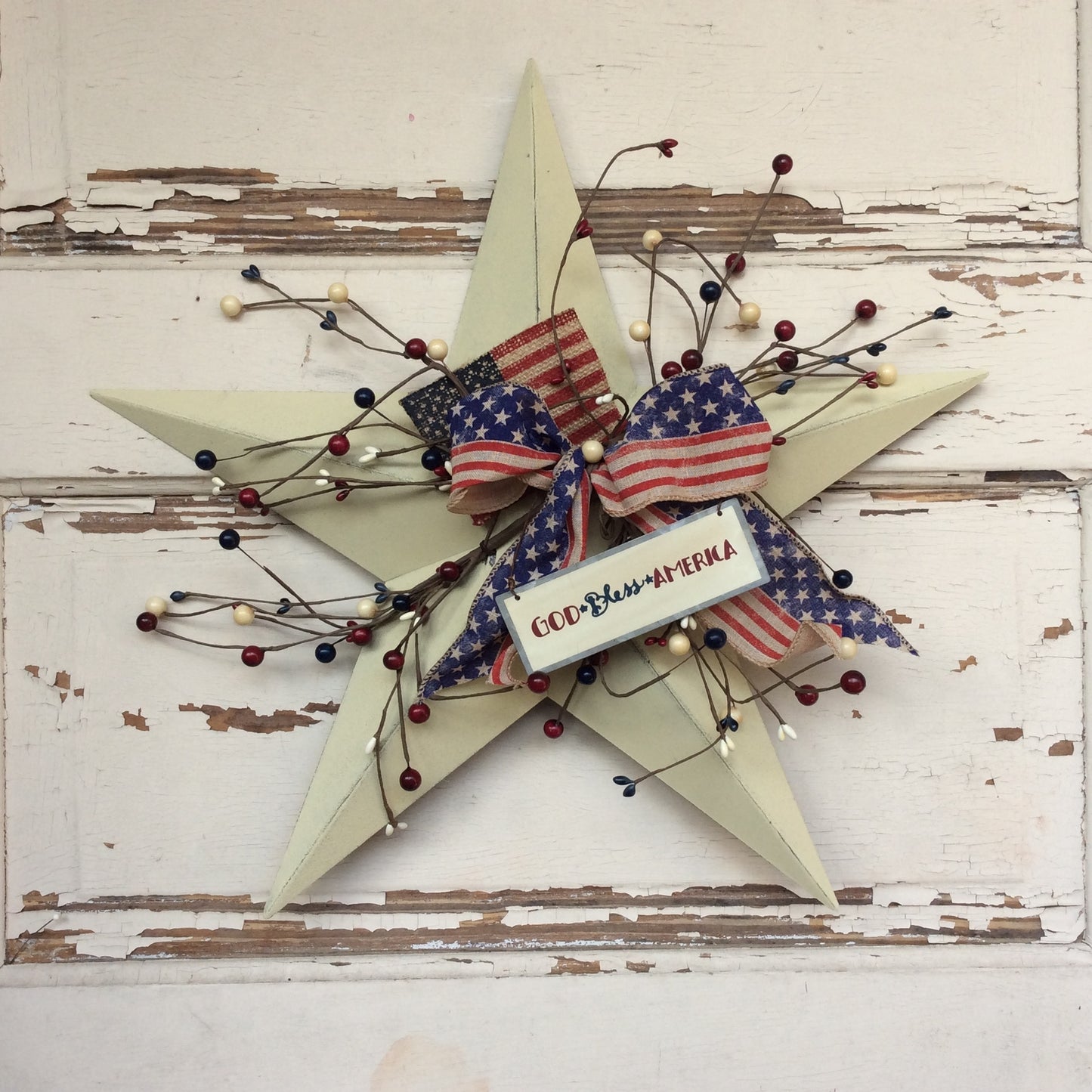 AGD Patriotic Decor - God Bless America Metal Ivory Star