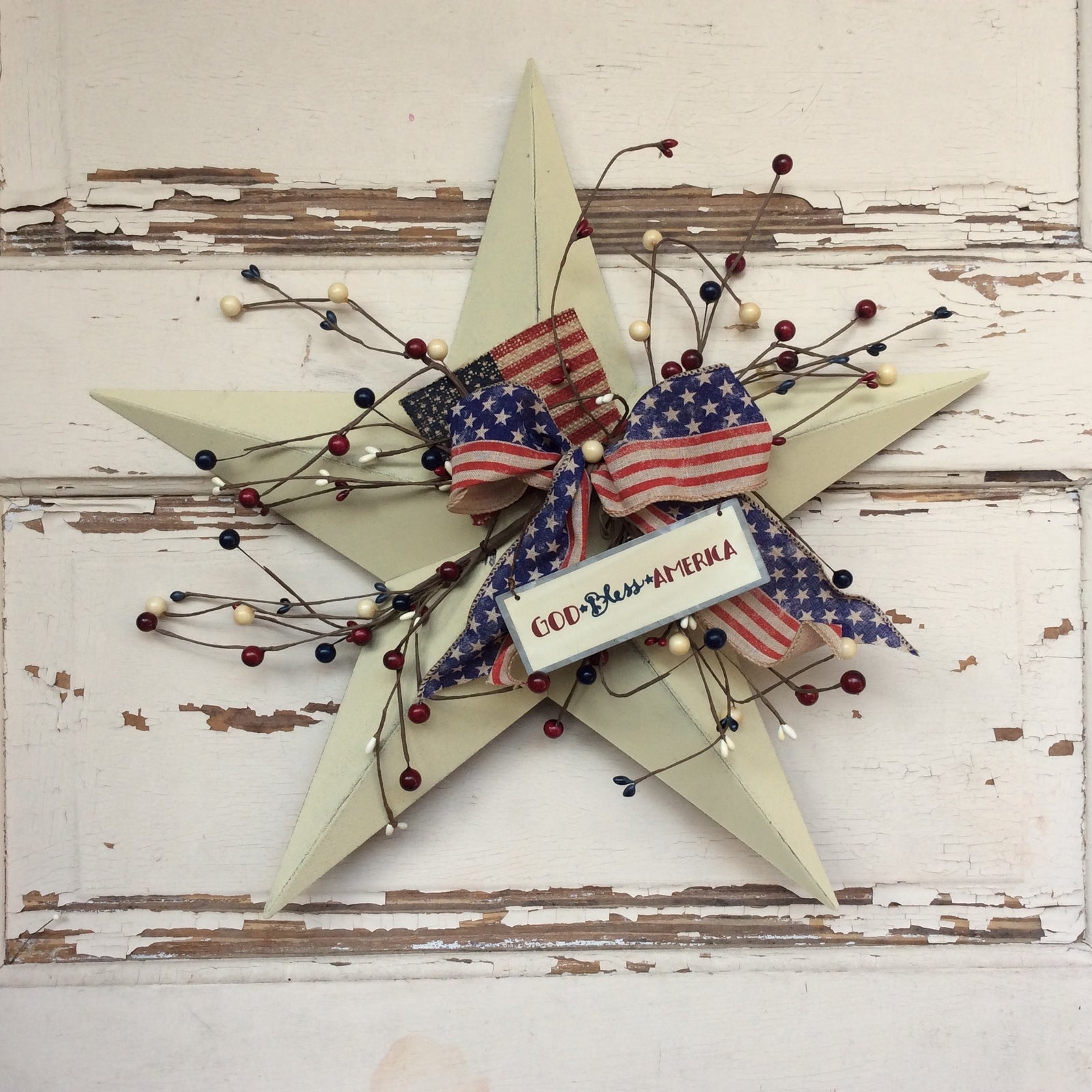 AGD Patriotic Decor - God Bless America Metal Ivory Star