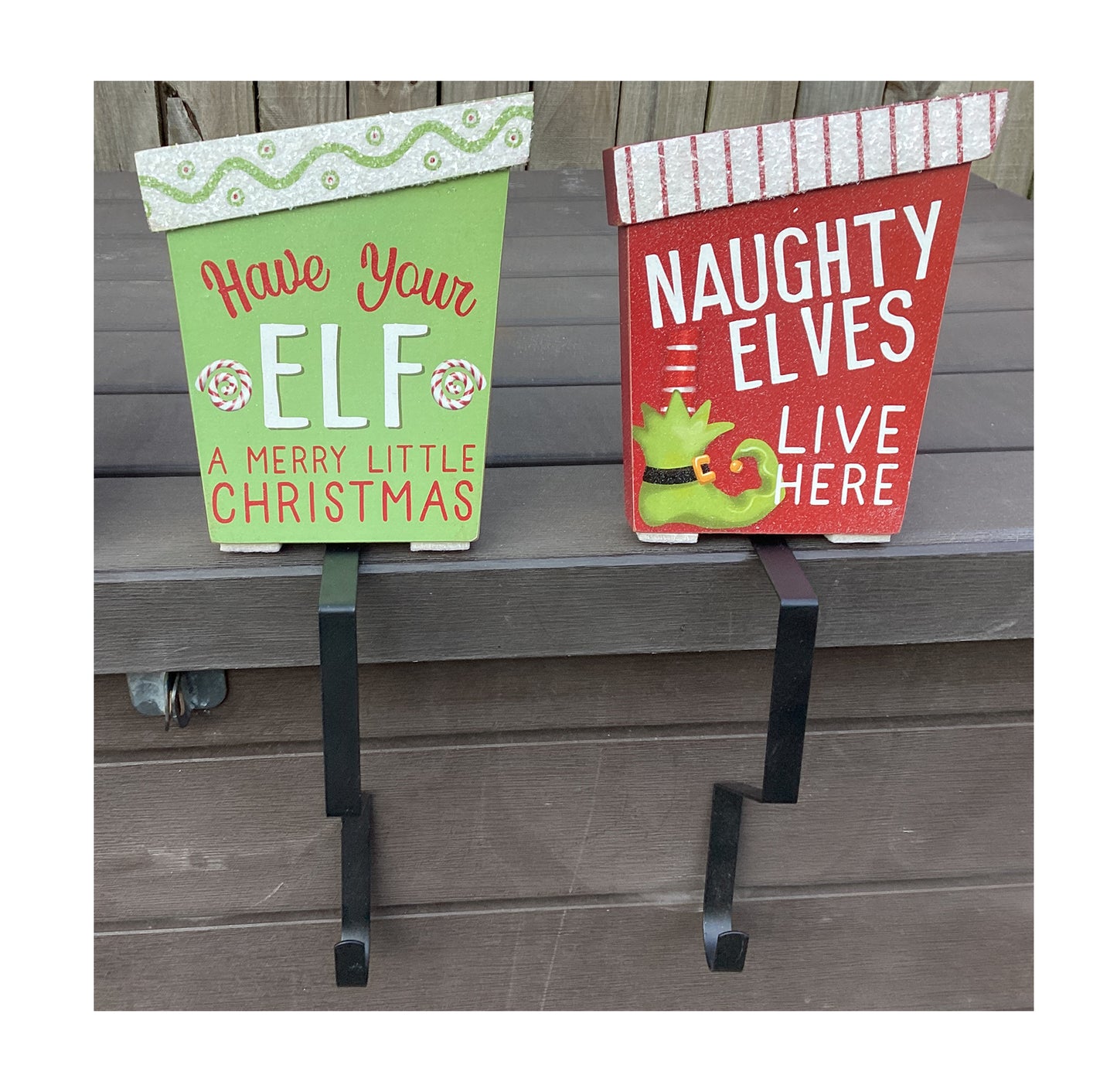 AGD Christmas Decor - Whimsy Elf Elves Santa Stocking Holders 4pc Set