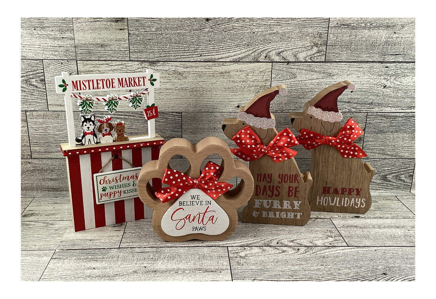 AGD  Christmas Decor - Dog Santa Paw Mistletoe Booth Tier Tray 4pc Set