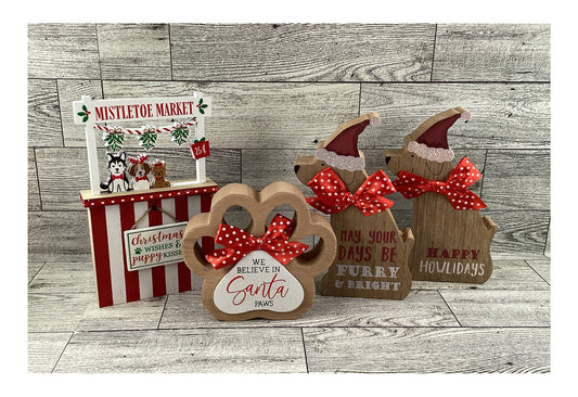 AGD  Christmas Decor - Dog Santa Paw Mistletoe Booth Tier Tray 4pc Set
