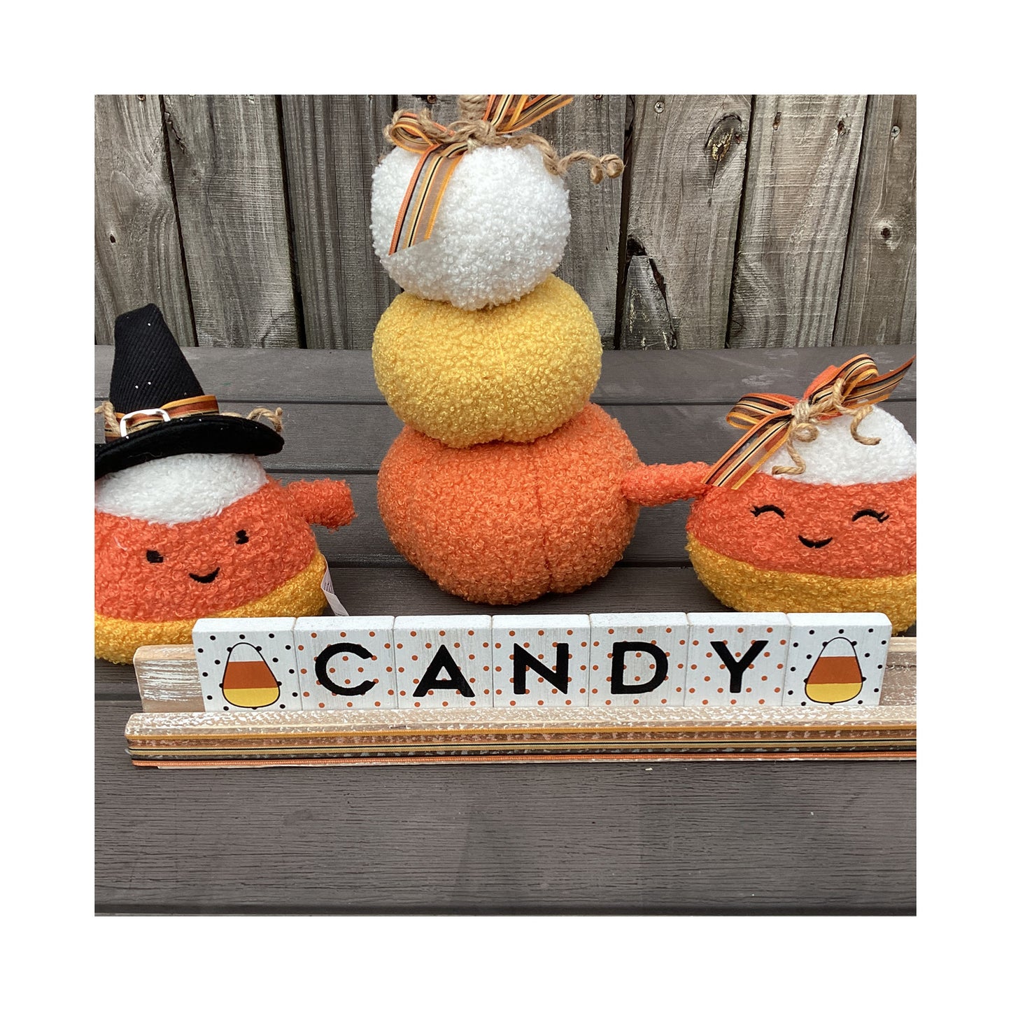 AGD Halloween Decor - Plush Chenille Candy Corn Stacking Pumpkin 4pc