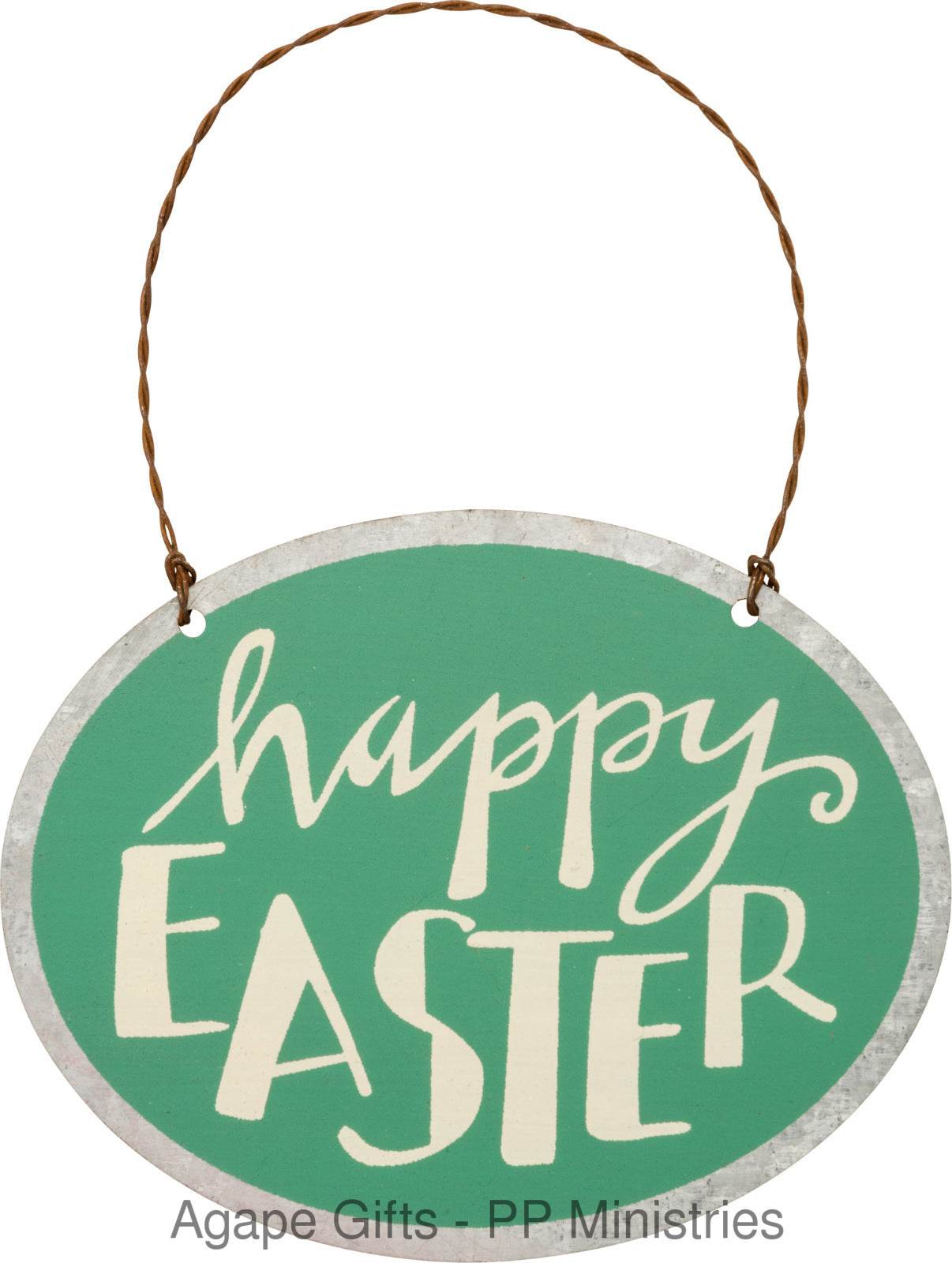 PBK Easter Decor - Small Tin Ornament Sign Happy Easter  #29752