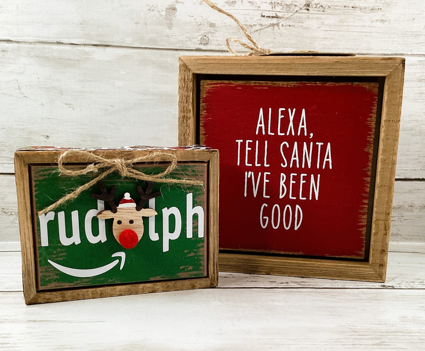 AGD Christmas Decor - Santa Reindeer Rudolph Amazon Alexa Inset Box Sign