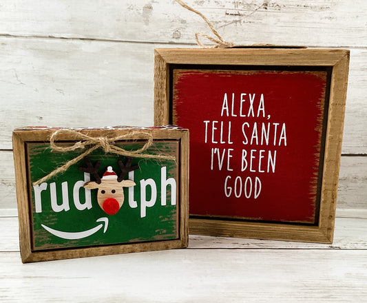 AGD Christmas Decor - Santa Reindeer Rudolph Amazon Alexa Inset Box Sign