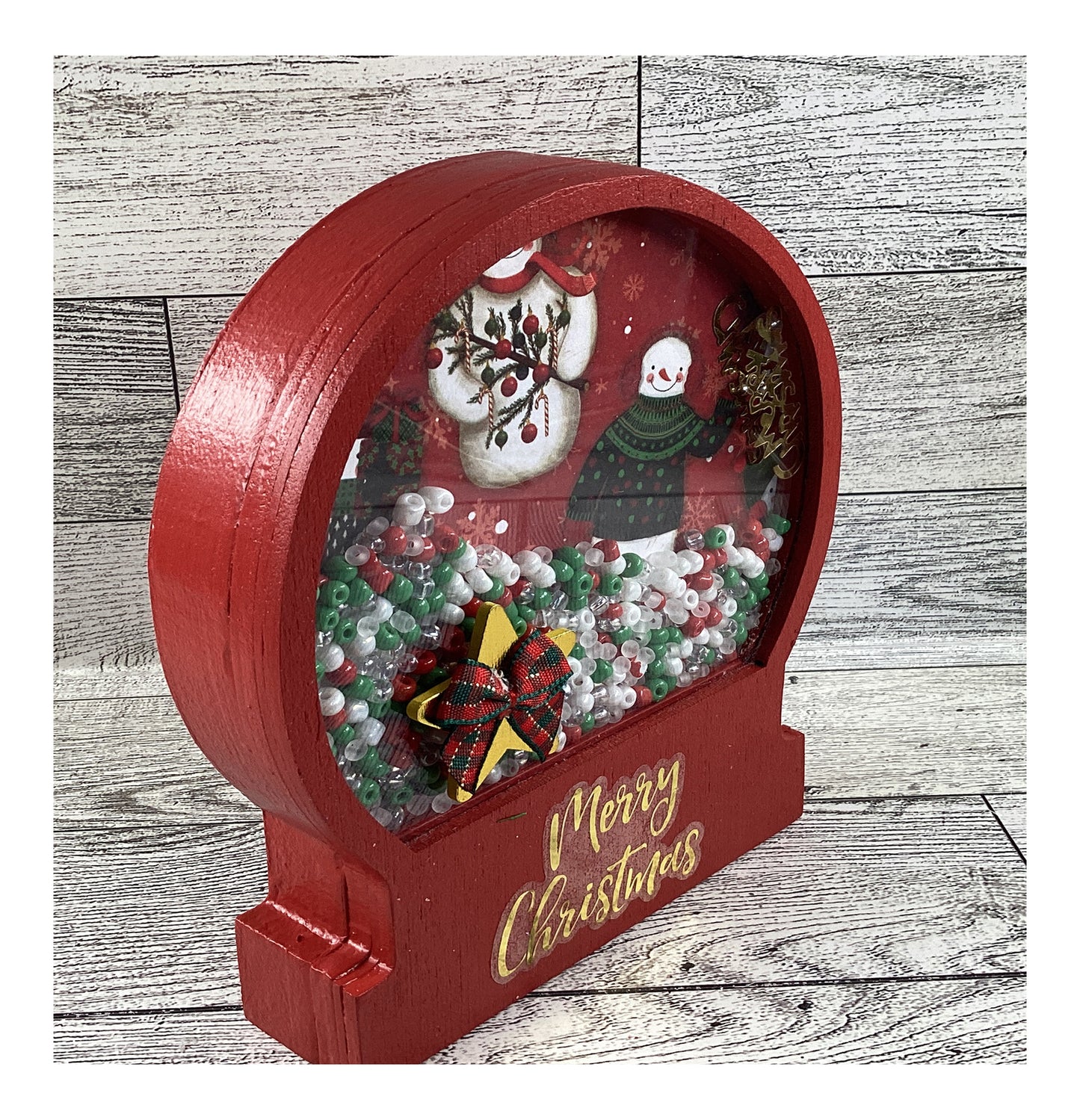 AGD Christmas Decor - Merry Snowman Dry Snow Globe Chunky Wood Shaker