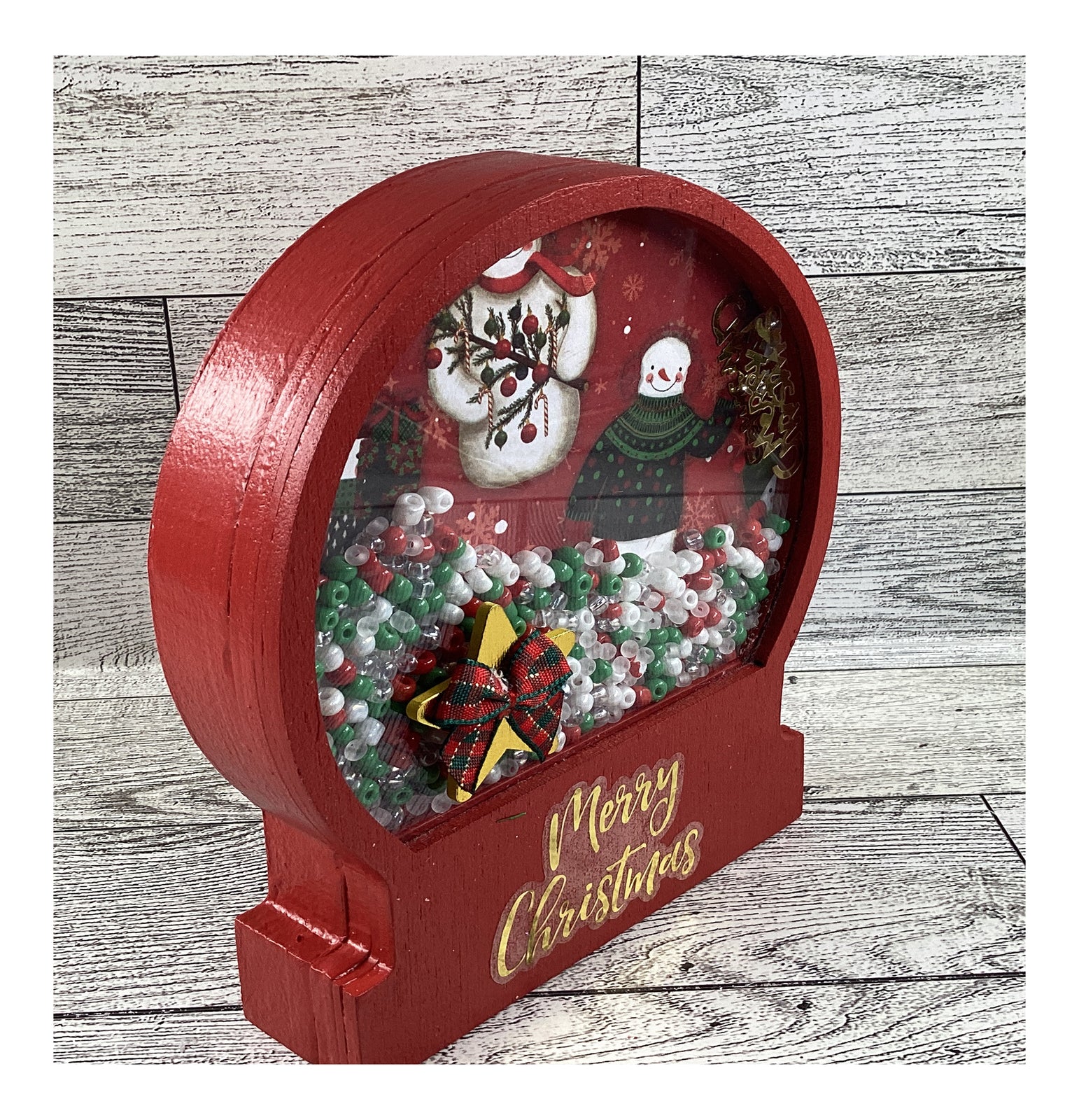 AGD Christmas Decor - Merry Snowman Dry Snow Globe Chunky Wood Shaker