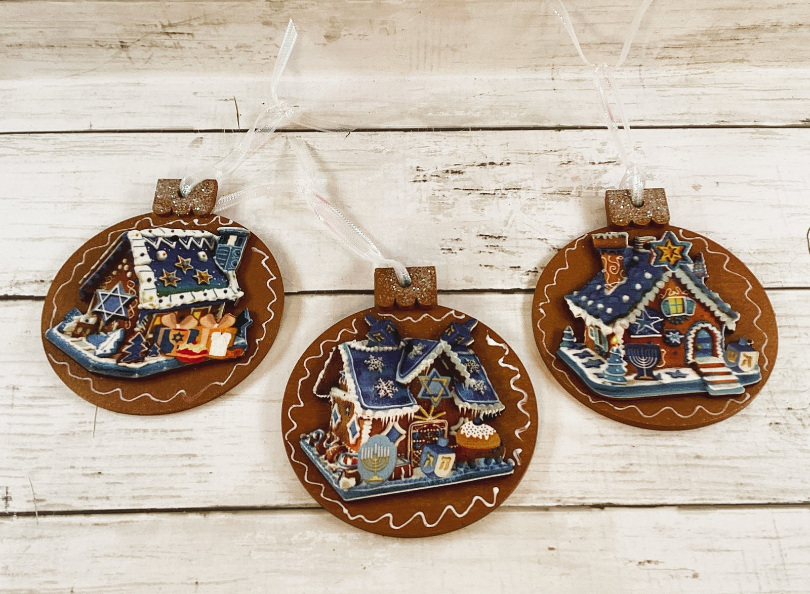 AGD Jewish Decor - Hanukkah Menorah Dreidel Gingerbread Ornaments 12pc