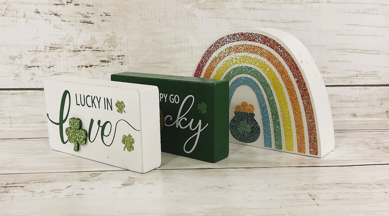 HL St Patrick's Decor - Lucky Love Rainbow Wood Mini Block Signs 3pc Set