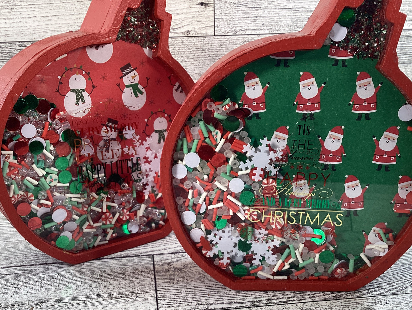 Christmas Decor -  Ornament Bulbs Chunky Wood Shaker Sitters 2pc Set