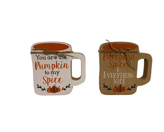 AGD Fall Decor - Chunky Wood Nice Pumpkin Spice Mug Coffee Cup 2pc