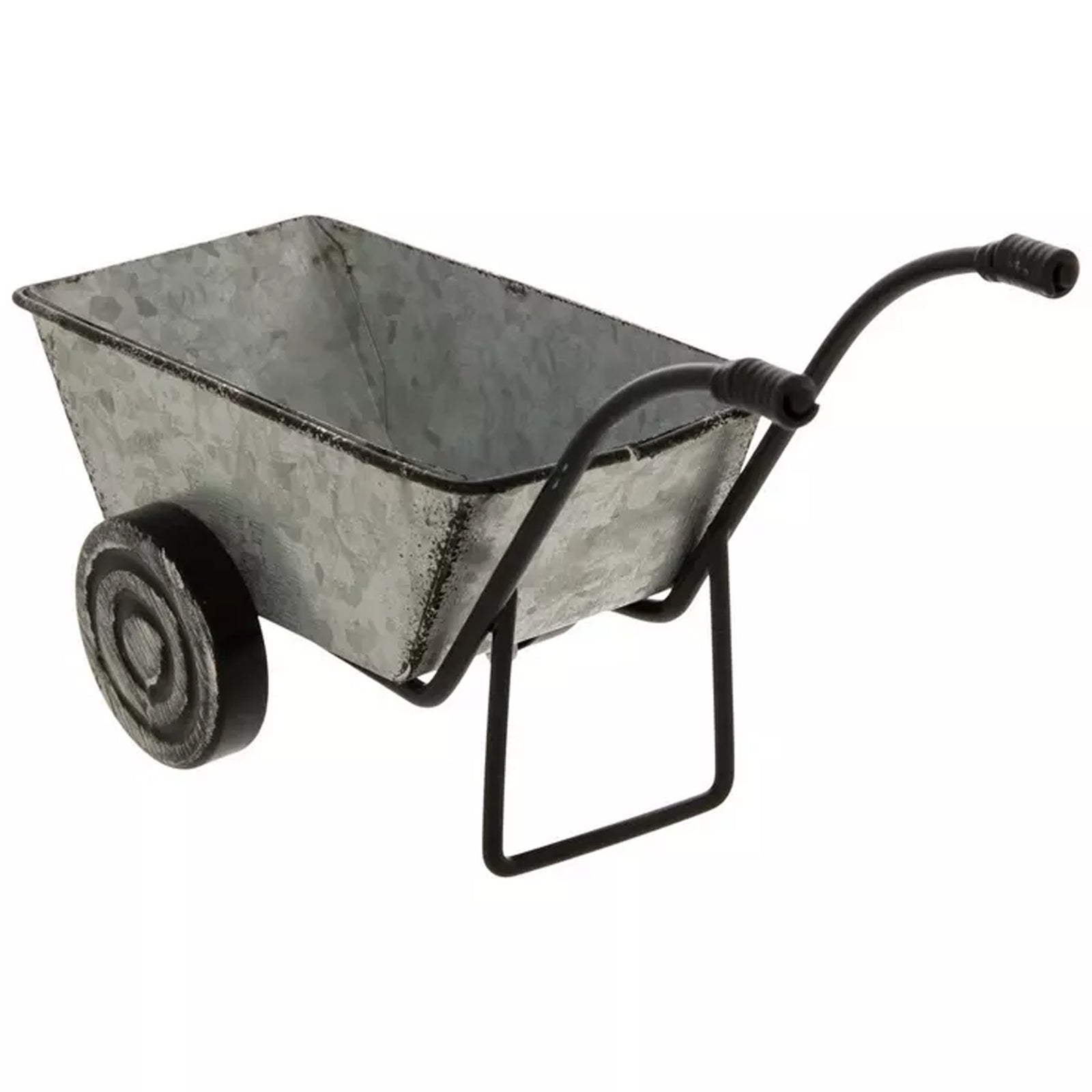 HL Fall Decor - Small Mini Galvanized Tin Metal Wheelbarrow Cart