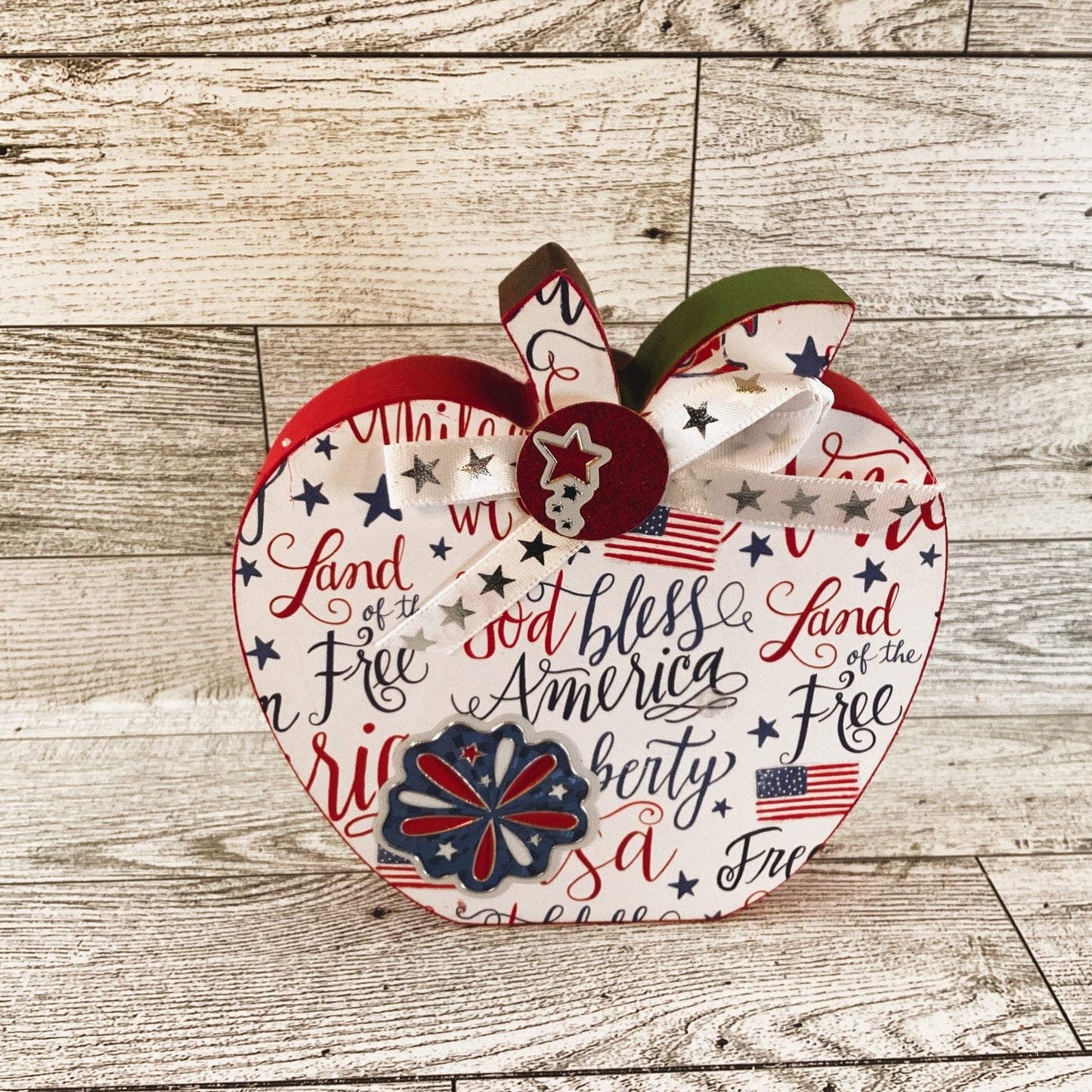 AGD Patriotic Decor - July 4th Red White Blue Chunky Wood Apple Sitter