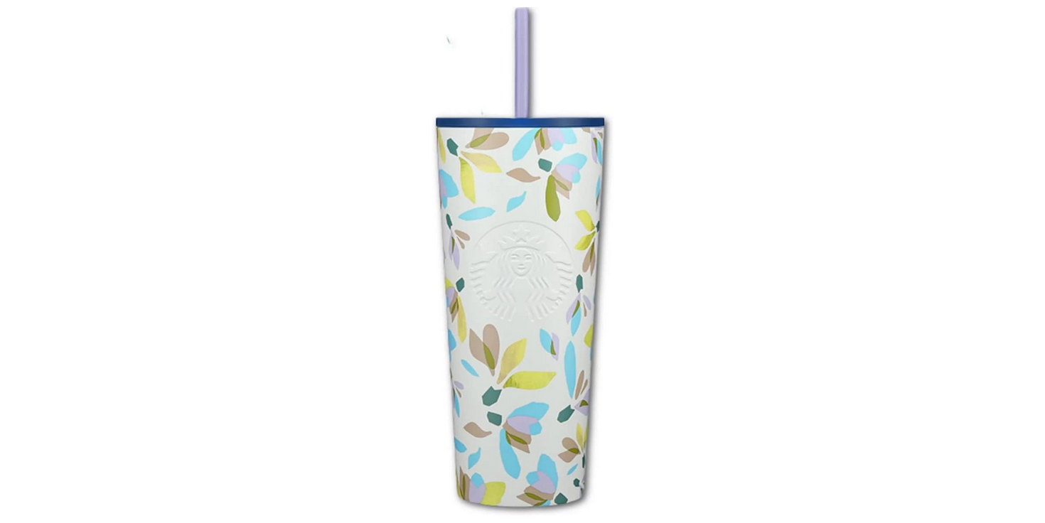 Starbucks Cold Cup Spring Release Steel White Floral Tumbler 24 oz (Snowdrop)