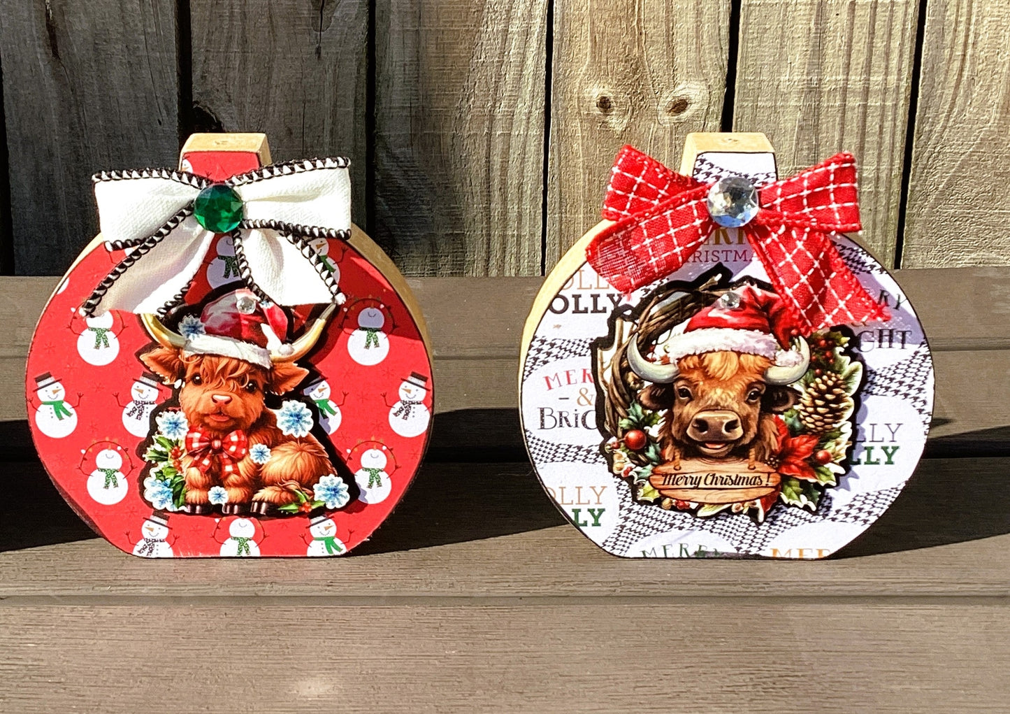 AGD Christmas Decor - Highland Cow Wood Chunky Wood Bulb Sitter 4pc