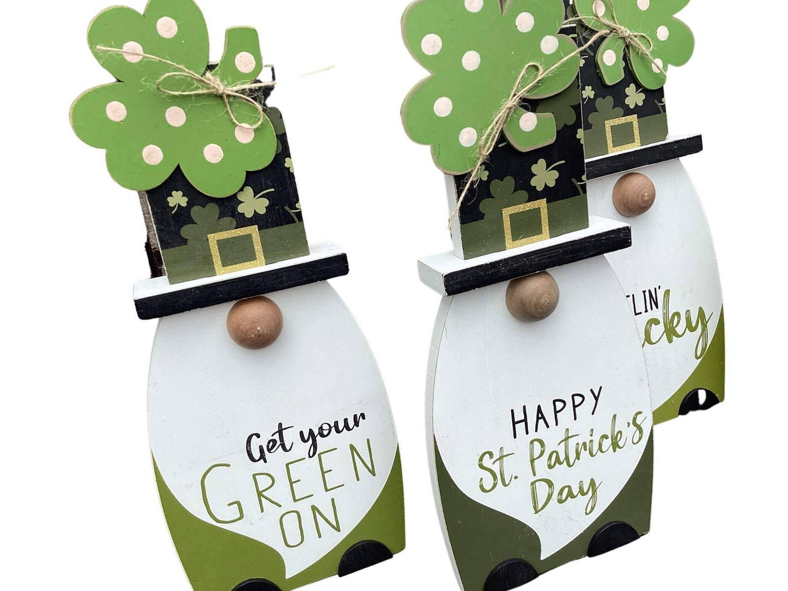 AGD St Patricks Decor - Irish Leprechaun Gnome Easel back Signs 4pc