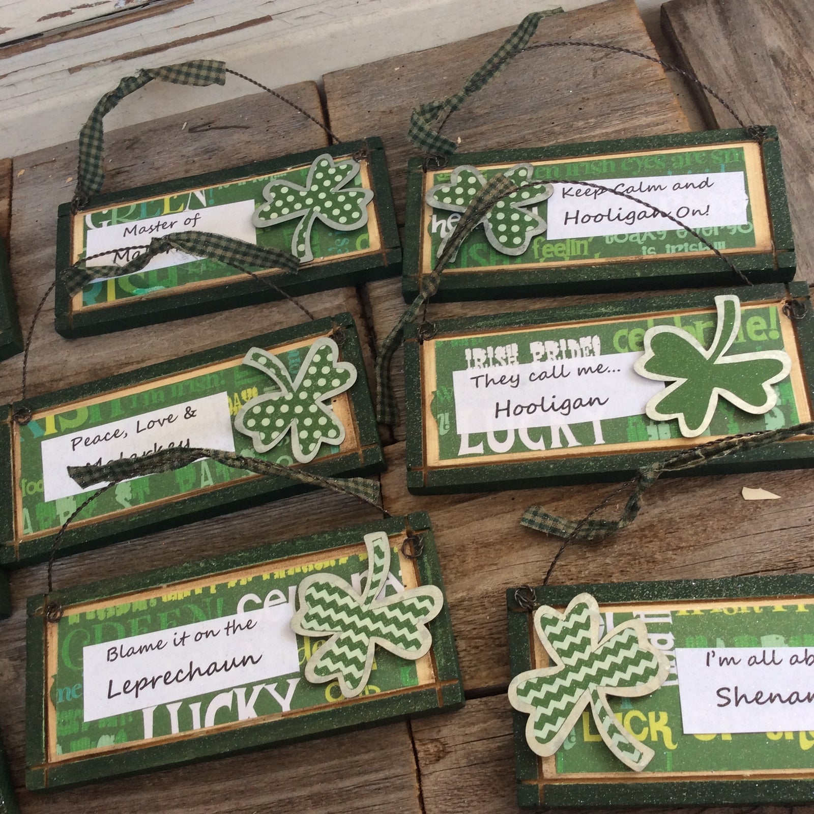 AGD Saint Patricks Decor - Snarky Irish Humor Wood Ornaments 9pc Set