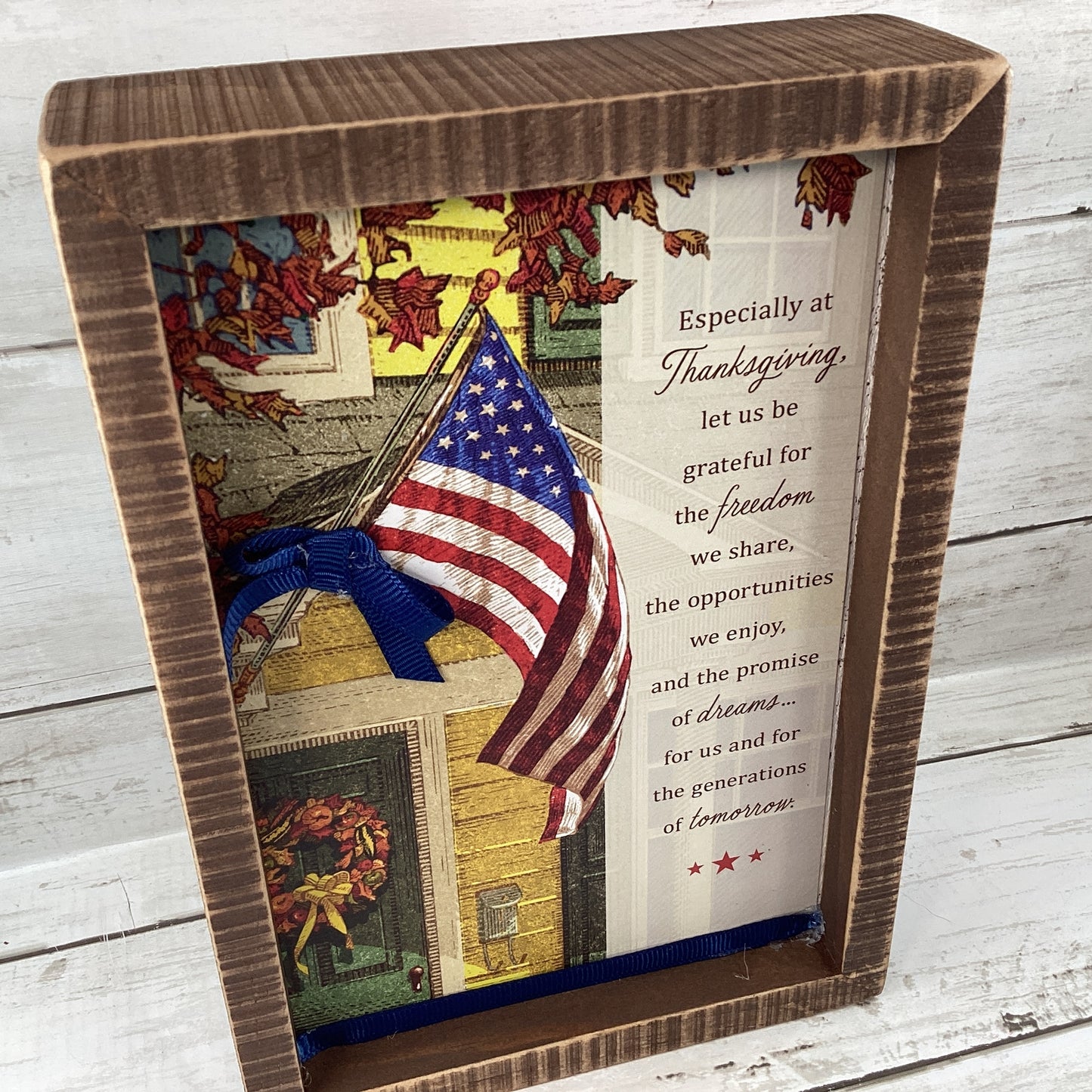 AGD  Fall Decor - American Flag Freedom Thanksgiving Inset Box Sign