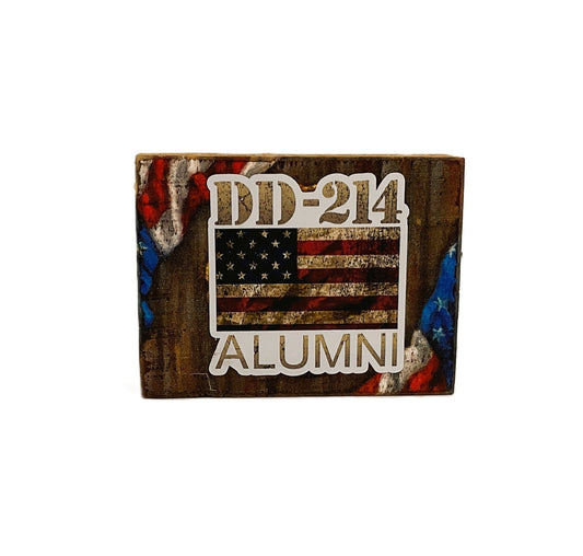AGD Patriotic Decor- Veteran Memorial DD-214 Alumni Wood Block Sign