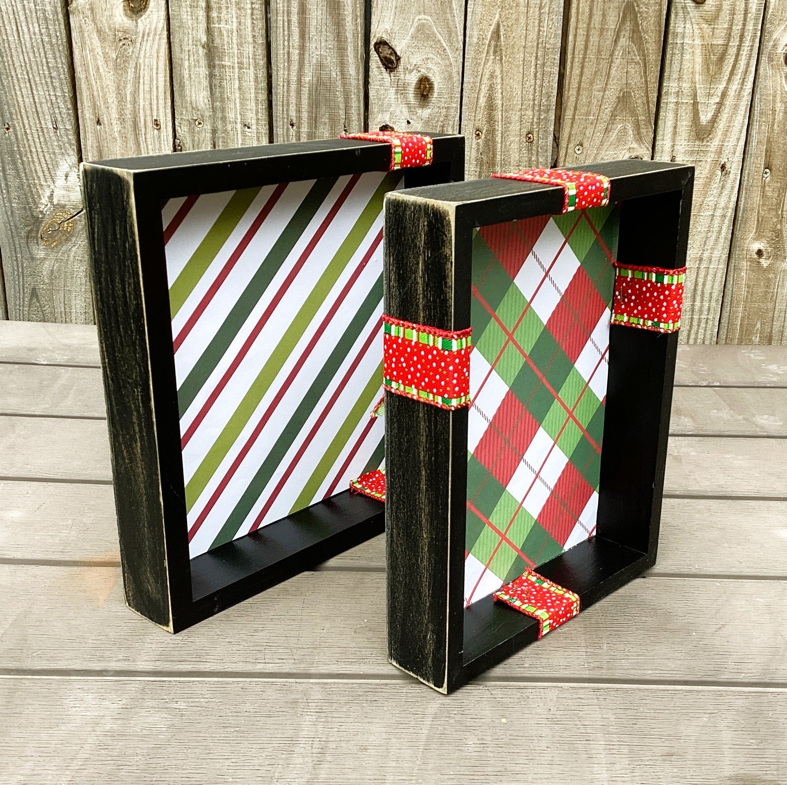 AGD Christmas Decor - Whimsy Red Green Faux Gift Present Box Signs 3pc