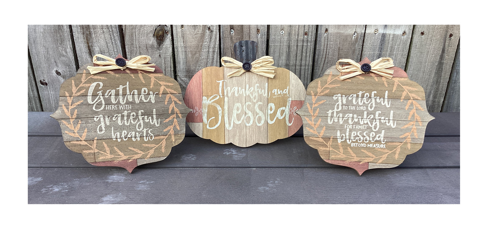AGD Fall Decor - Thankful and Blessed Easel-back Pumpkin 3pc Set