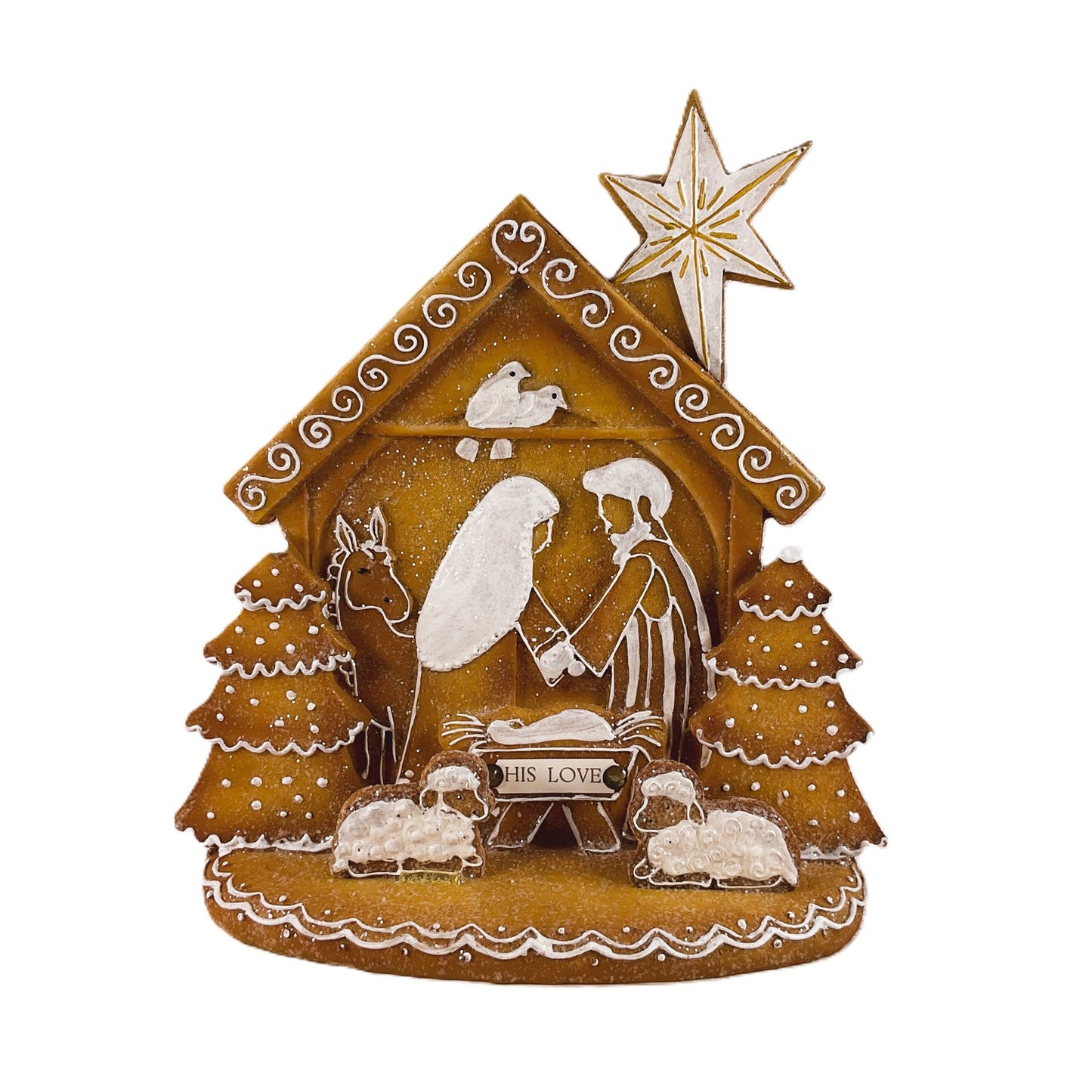 AGSD Christmas Decor - Love Gingerbread Nativity Holy Family Stable Figurine