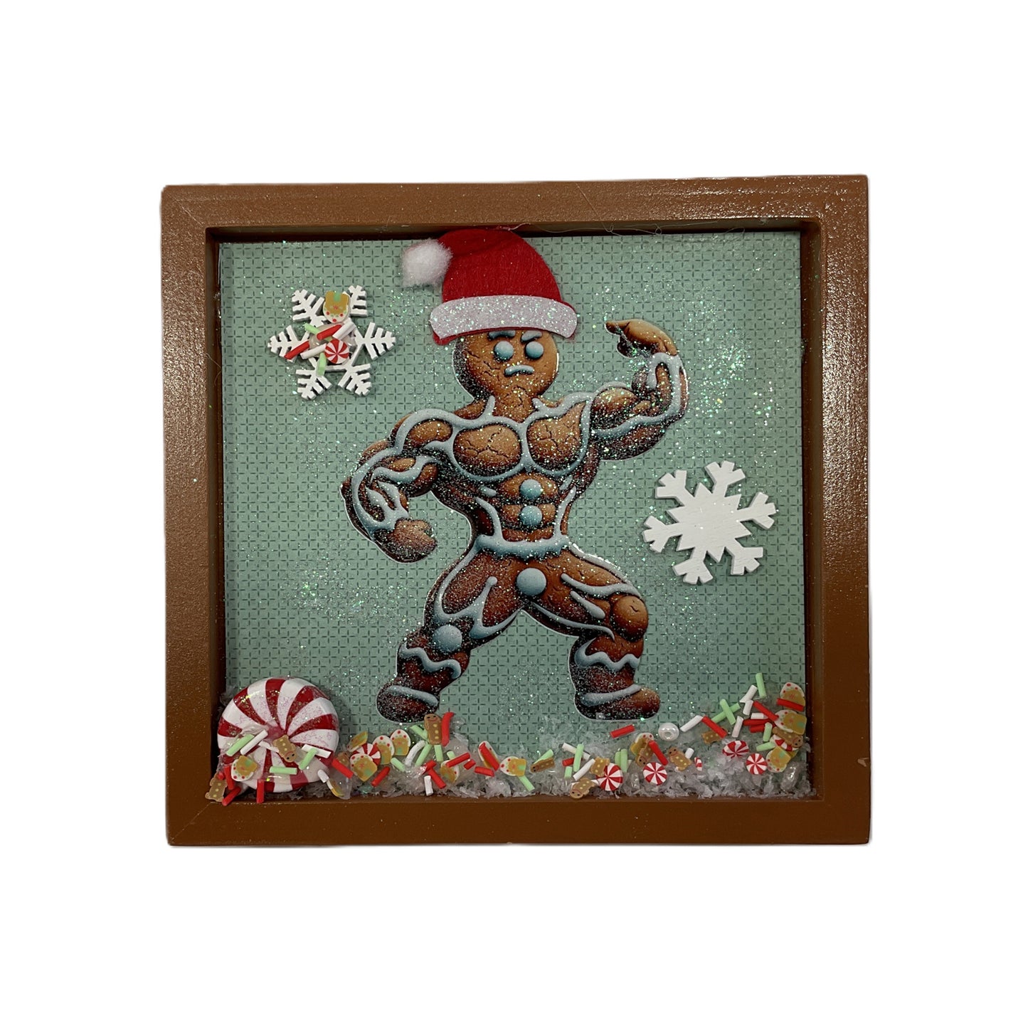 AGSD Christmas Decor - Gingerbread Muscle Man Gym Inset Box Sign