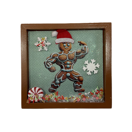 AGSD Christmas Decor - Gingerbread Muscle Man Gym Inset Box Sign