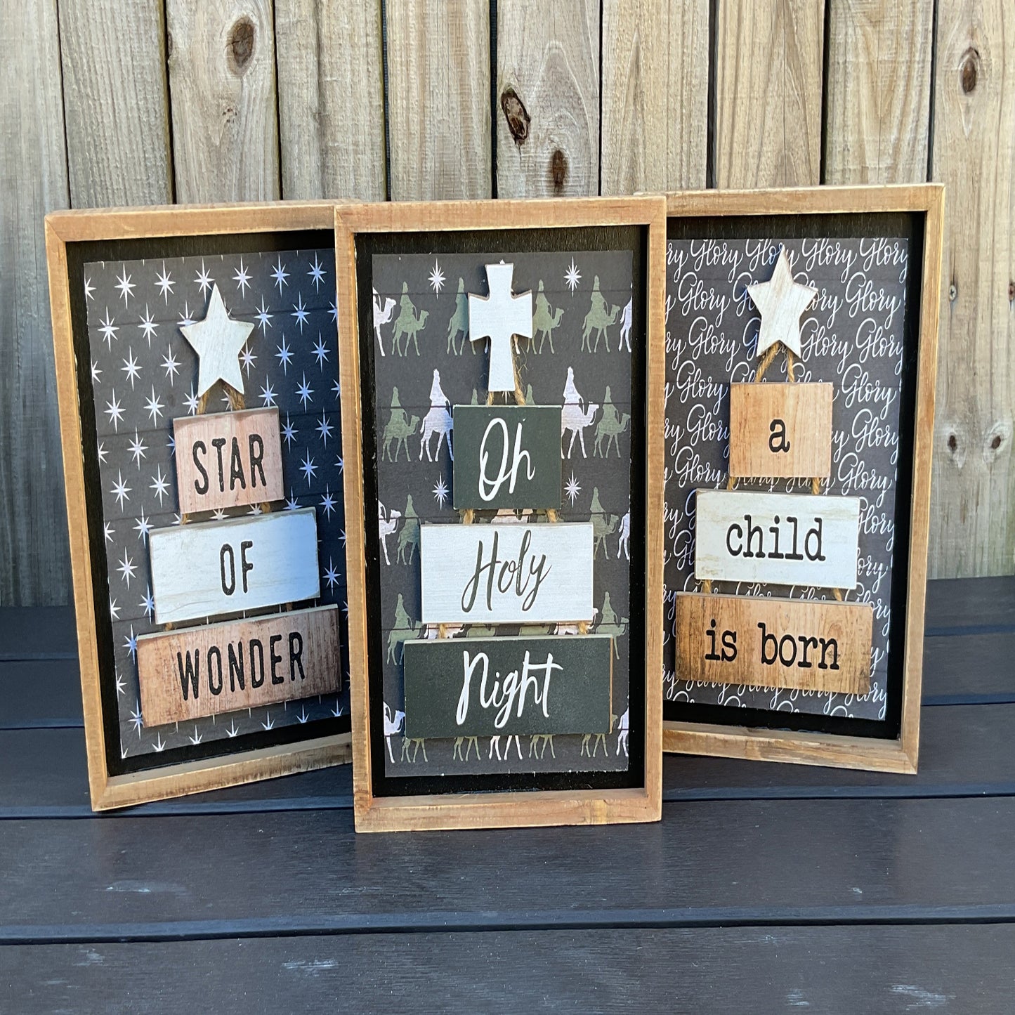 AGSD Christmas Decor - Nativity Theme 3-D Box Signs 3pc