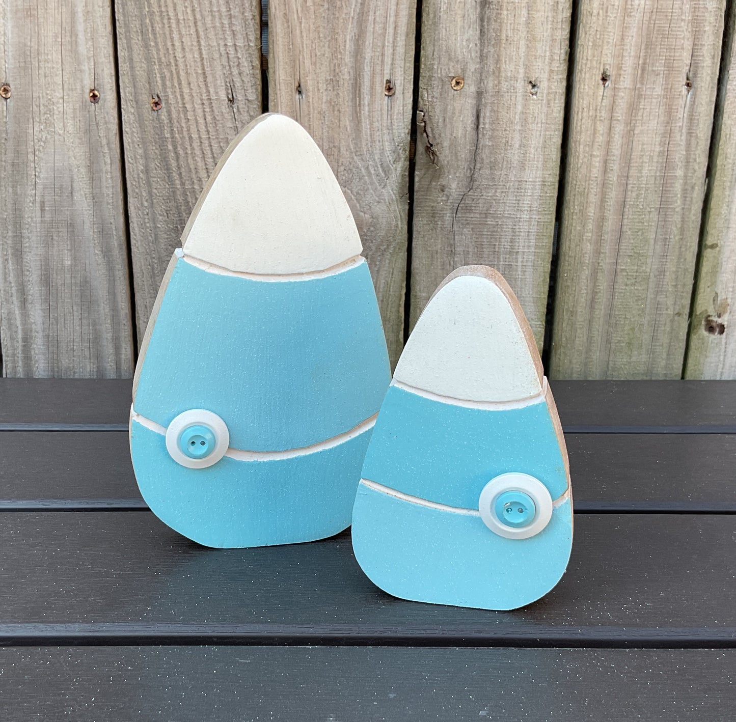 AGD Halloween Decor - Blue Pastel Chunky Wood Candy Corn Sitters 2pc Set