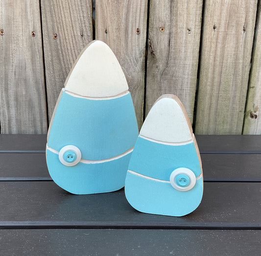 AGD Halloween Decor - Blue Pastel Chunky Wood Candy Corn Sitters 2pc Set