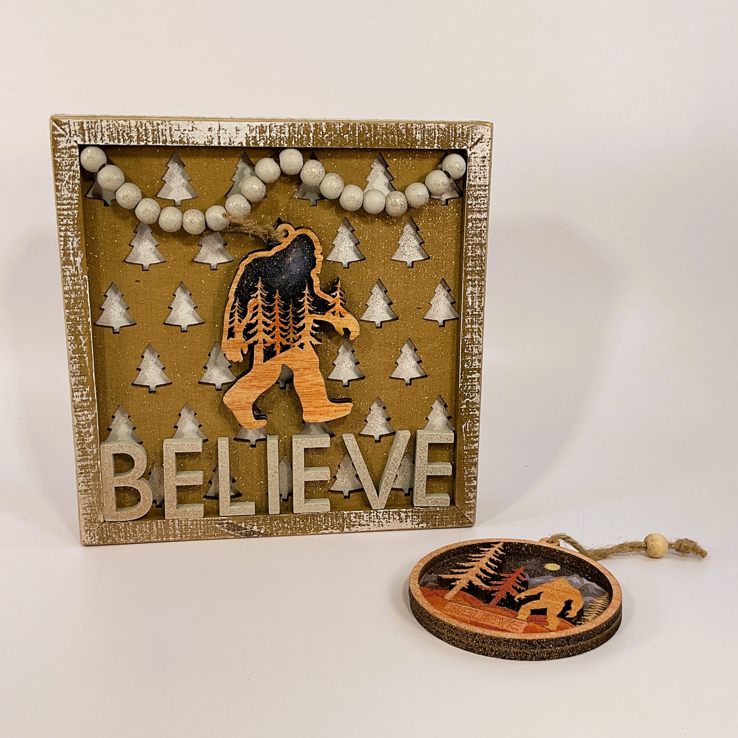 AGSD Christmas Decor - Believe Bigfoot Tree Inset Box Sign