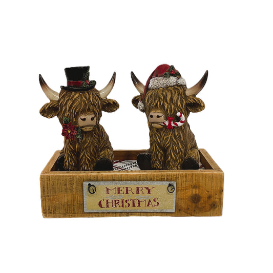 AGSD Christmas Decor - Highland Cows Resin Tabletop Figurines 3pc