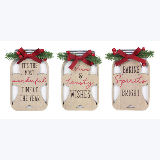YI Christmas Decor - Gingerbread Chunky Wood Mason Jar Signs 3pc