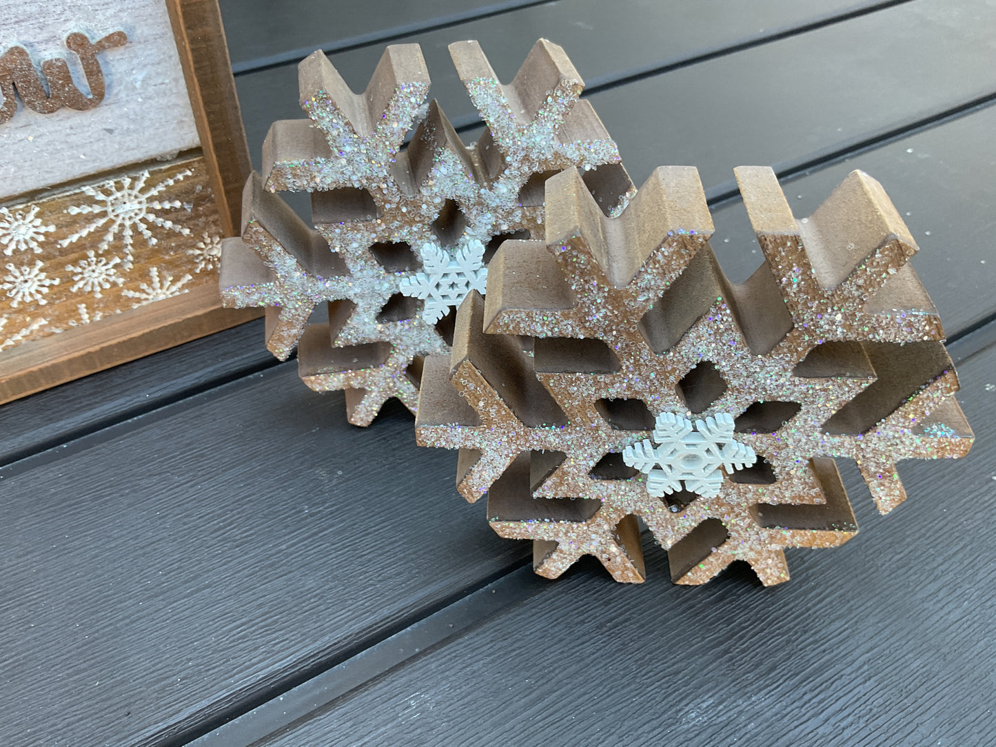 AGSD Winter Decor - Neutral Farmhouse Snowflakes & Let It Snow Sign 3pc