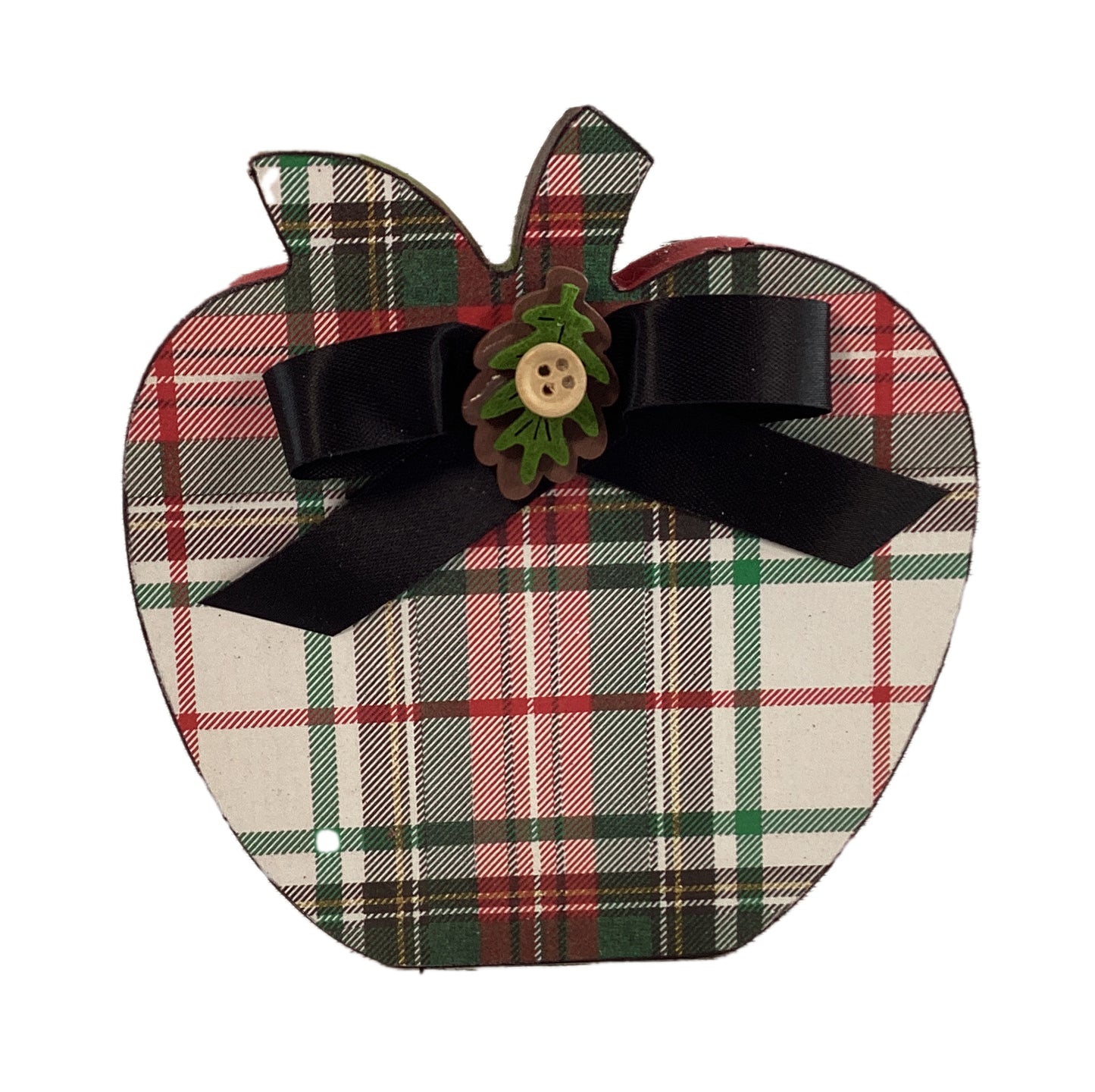 AGD Fall Decor - Orchard Plaid Chunky Wood Apple Sitter