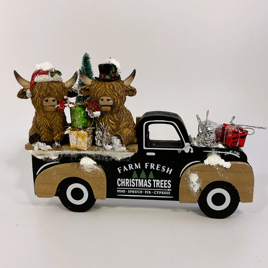 AGSD Christmas Decor - Highland Coo Cow Vintage Truck Figurine Decor