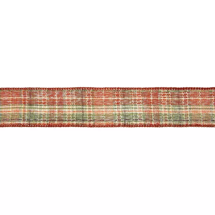 HL Fall Craft Supply - Orange & Green Plaid Wired Edge Ribbon 1.5-inch x10 yds