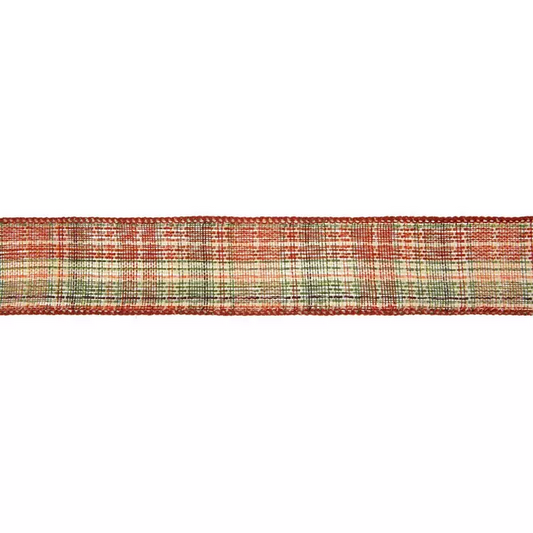 HL Fall Craft Supply - Orange & Green Plaid Wired Edge Ribbon 1.5-inch x10 yds
